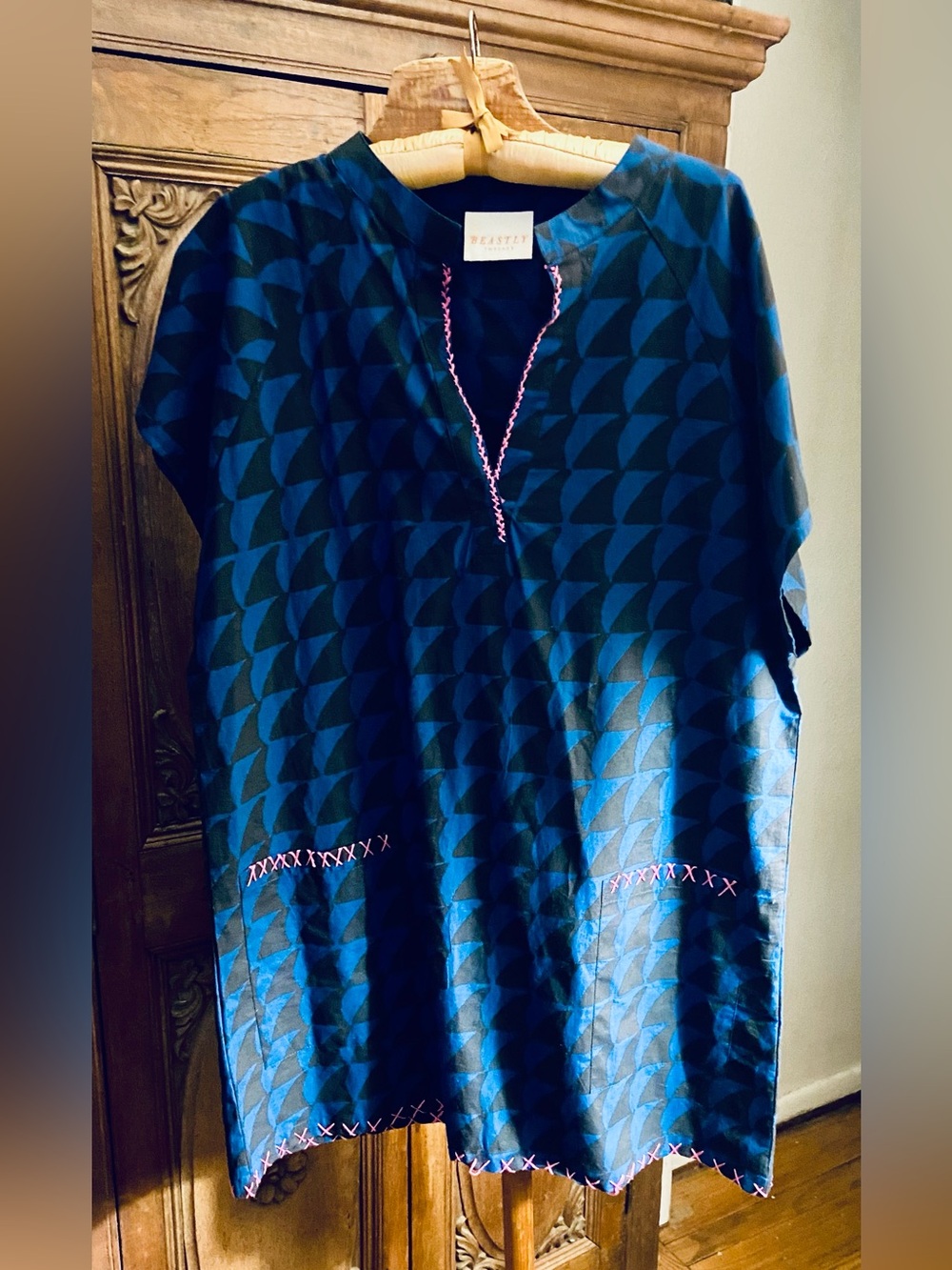 Beastly Threads Geometric Tunic Top & Pink Accent Stitching. Stitch Needs Tacked